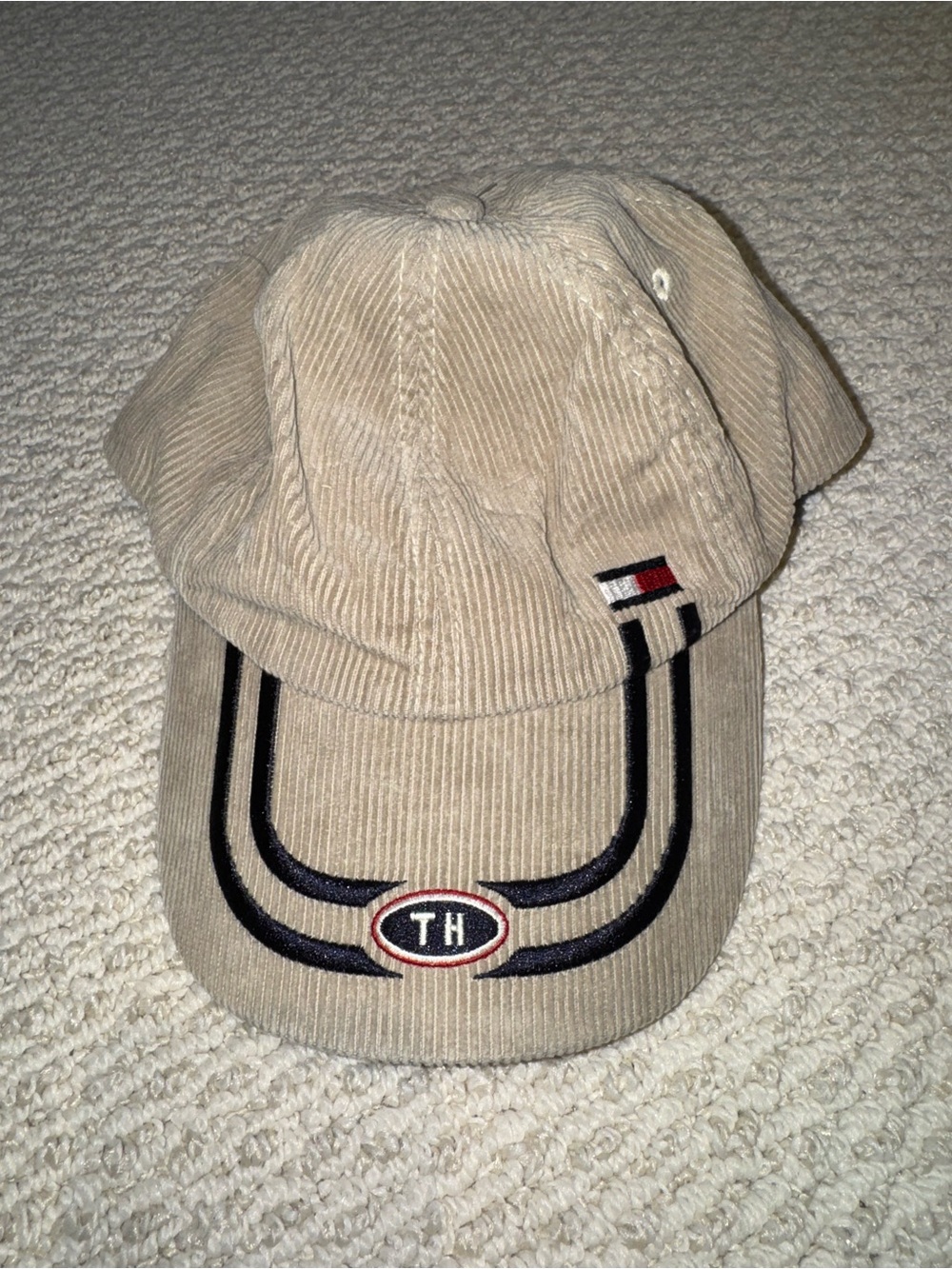 Tommy Hilfiger Tan Corduroy Baseball Cap with TH Emblem